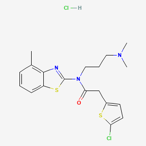 molecular formula C19H23Cl2N3OS2 B2585233 2-(5-氯噻吩-2-基)-N-(3-(二甲氨基)丙基)-N-(4-甲基苯并[d]噻唑-2-基)乙酰胺盐酸盐 CAS No. 1329953-78-7