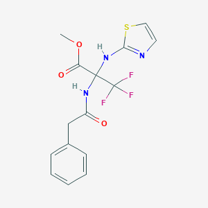 molecular formula C15H14F3N3O3S B258526 Methyl 3,3,3-trifluoro-2-[(phenylacetyl)amino]-2-(1,3-thiazol-2-ylamino)propanoate 