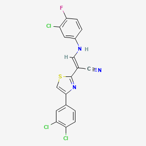 molecular formula C18H9Cl3FN3S B2585289 (E)-3-((3-chloro-4-fluorophenyl)amino)-2-(4-(3,4-dichlorophenyl)thiazol-2-yl)acrylonitrile CAS No. 683258-38-0
