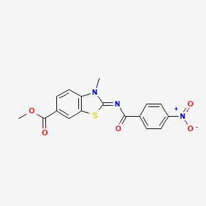 molecular formula C17H13N3O5S B2585301 (E)-3-甲基-2-((4-硝基苯甲酰)亚氨基)-2,3-二氢苯并[d]噻唑-6-羧酸甲酯 CAS No. 865545-19-3