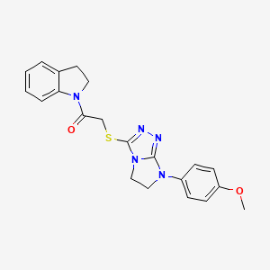 molecular formula C21H21N5O2S B2585327 1-(indolin-1-yl)-2-((7-(4-methoxyphenyl)-6,7-dihydro-5H-imidazo[2,1-c][1,2,4]triazol-3-yl)thio)ethanone CAS No. 921789-06-2