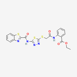 molecular formula C21H17N5O4S3 B2585328 Ethyl 2-(2-((5-(benzo[d]thiazole-2-carboxamido)-1,3,4-thiadiazol-2-yl)thio)acetamido)benzoate CAS No. 1351647-88-5