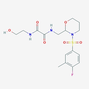 molecular formula C16H22FN3O6S B2585338 N1-((3-((4-fluoro-3-methylphenyl)sulfonyl)-1,3-oxazinan-2-yl)methyl)-N2-(2-hydroxyethyl)oxalamide CAS No. 872724-80-6