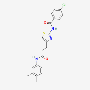 molecular formula C21H20ClN3O2S B2585361 4-氯-N-(4-(3-((3,4-二甲苯基)氨基)-3-氧代丙基)噻唑-2-基)苯甲酰胺 CAS No. 1021256-89-2