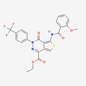 molecular formula C24H18F3N3O5S B2585365 5-(2-甲氧基苯甲酰氨基)-4-氧代-3-(4-(三氟甲基)苯基)-3,4-二氢噻吩并[3,4-d]哒嗪-1-羧酸乙酯 CAS No. 851951-15-0