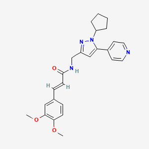 molecular formula C25H28N4O3 B2585386 (E)-N-((1-cyclopentyl-5-(pyridin-4-yl)-1H-pyrazol-3-yl)methyl)-3-(3,4-dimethoxyphenyl)acrylamide CAS No. 1421588-28-4