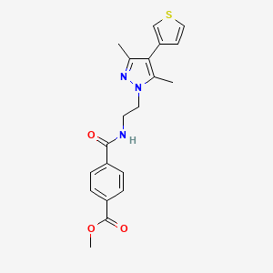 methyl 4-((2-(3,5-dimethyl-4-(thiophen-3-yl)-1H-pyrazol-1-yl)ethyl)carbamoyl)benzoate