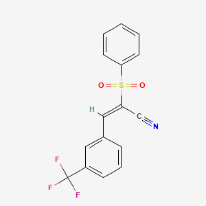 molecular formula C16H10F3NO2S B2585389 (E)-2-(benzenesulfonyl)-3-[3-(trifluoromethyl)phenyl]prop-2-enenitrile CAS No. 1025308-30-8