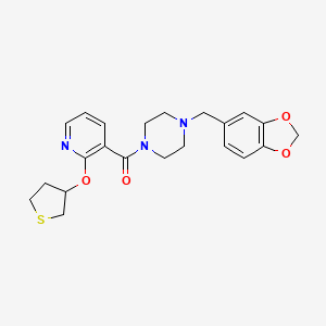 molecular formula C22H25N3O4S B2585404 (4-(苯并[d][1,3]二氧杂环-5-基甲基)哌嗪-1-基)(2-((四氢噻吩-3-基)氧基)吡啶-3-基)甲苯酮 CAS No. 2034470-70-5