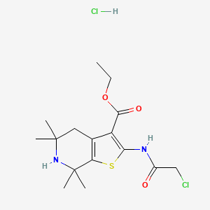 molecular formula C16H24Cl2N2O3S B2585414 2-[(氯乙酰)氨基]-5,5,7,7-四甲基-4,5,6,7-四氢噻吩并[2,3-c]吡啶-3-羧酸盐盐酸盐 CAS No. 1171150-66-5
