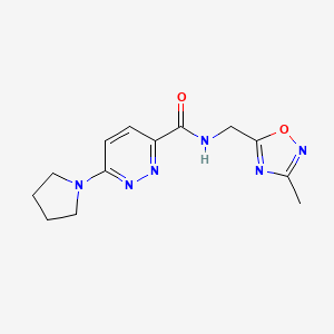 molecular formula C13H16N6O2 B2585434 N-((3-甲基-1,2,4-恶二唑-5-基)甲基)-6-(吡咯烷-1-基)嘧啶-3-甲酰胺 CAS No. 1396785-40-2