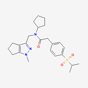 molecular formula C24H33N3O3S B2585451 N-cyclopentyl-2-(4-(isopropylsulfonyl)phenyl)-N-((1-methyl-1,4,5,6-tetrahydrocyclopenta[c]pyrazol-3-yl)methyl)acetamide CAS No. 2034437-50-6