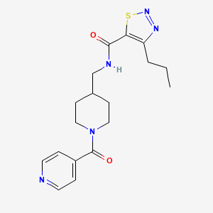 molecular formula C18H23N5O2S B2585465 N-((1-isonicotinoylpiperidin-4-yl)methyl)-4-propyl-1,2,3-thiadiazole-5-carboxamide CAS No. 1396784-06-7
