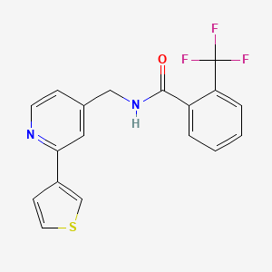 molecular formula C18H13F3N2OS B2585466 N-((2-(噻吩-3-基)吡啶-4-基)甲基)-2-(三氟甲基)苯甲酰胺 CAS No. 2034395-64-5