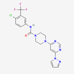 molecular formula C19H17ClF3N7O B2585495 4-(6-(1H-pyrazol-1-yl)pyrimidin-4-yl)-N-(4-chloro-3-(trifluoromethyl)phenyl)piperazine-1-carboxamide CAS No. 1171516-76-9