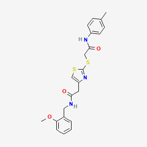 molecular formula C22H23N3O3S2 B2585504 N-(2-methoxybenzyl)-2-(2-((2-oxo-2-(p-tolylamino)ethyl)thio)thiazol-4-yl)acetamide CAS No. 941980-90-1