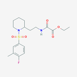 molecular formula C18H25FN2O5S B2585523 Ethyl 2-((2-(1-((4-fluoro-3-methylphenyl)sulfonyl)piperidin-2-yl)ethyl)amino)-2-oxoacetate CAS No. 1203366-98-6