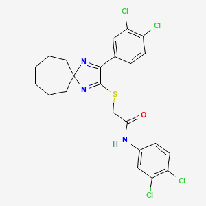 molecular formula C23H21Cl4N3OS B2585532 N-(3,4-dichlorophenyl)-2-((3-(3,4-dichlorophenyl)-1,4-diazaspiro[4.6]undeca-1,3-dien-2-yl)thio)acetamide CAS No. 899932-33-3