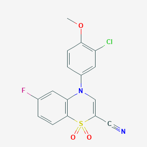 molecular formula C16H10ClFN2O3S B2585543 4-(3-氯-4-甲氧基苯基)-6-氟-4H-苯并[b][1,4]噻嗪-2-腈 1,1-二氧化物 CAS No. 1226440-04-5