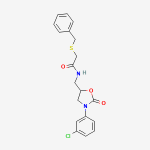 molecular formula C19H19ClN2O3S B2585552 2-(benzylthio)-N-((3-(3-chlorophenyl)-2-oxooxazolidin-5-yl)methyl)acetamide CAS No. 954669-09-1