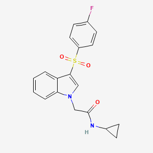 molecular formula C19H17FN2O3S B2585558 N-环丙基-2-(3-((4-氟苯基)磺酰基)-1H-吲哚-1-基)乙酰胺 CAS No. 946224-17-5
