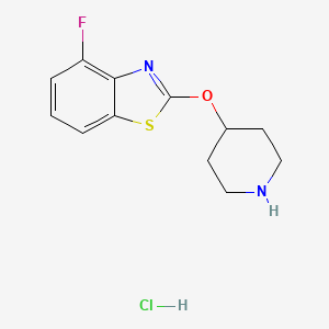 molecular formula C12H14ClFN2OS B2585569 4-Fluoro-2-(piperidin-4-yloxy)benzo[d]thiazole hydrochloride CAS No. 2034468-43-2