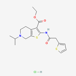 molecular formula C19H25ClN2O3S2 B2585582 Ethyl 6-isopropyl-2-(2-(thiophen-2-yl)acetamido)-4,5,6,7-tetrahydrothieno[2,3-c]pyridine-3-carboxylate hydrochloride CAS No. 1329628-59-2