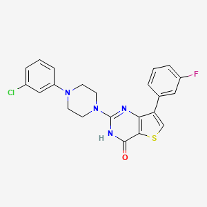 molecular formula C22H18ClFN4OS B2585584 2-[4-(3-chlorophenyl)piperazin-1-yl]-7-(3-fluorophenyl)thieno[3,2-d]pyrimidin-4(3H)-one CAS No. 1243004-67-2
