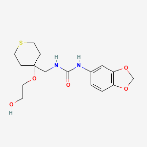 molecular formula C16H22N2O5S B2585604 1-(benzo[d][1,3]dioxol-5-yl)-3-((4-(2-hydroxyethoxy)tetrahydro-2H-thiopyran-4-yl)methyl)urea CAS No. 2319787-82-9