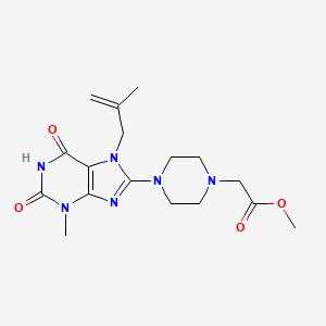 molecular formula C17H24N6O4 B2585605 2-[4-[3-甲基-7-(2-甲基丙-2-烯基)-2,6-二氧嘌呤-8-基]哌嗪-1-基]乙酸甲酯 CAS No. 895842-24-7
