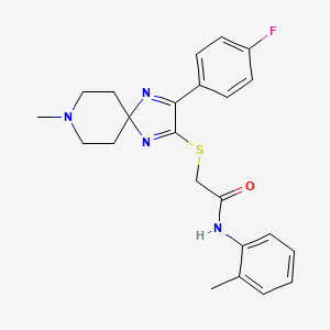 molecular formula C23H25FN4OS B2585625 2-{[3-(4-fluorophenyl)-8-methyl-1,4,8-triazaspiro[4.5]deca-1,3-dien-2-yl]sulfanyl}-N-(2-methylphenyl)acetamide CAS No. 1189650-30-3