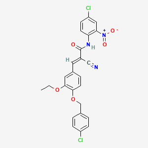 molecular formula C25H19Cl2N3O5 B2585639 (E)-N-(4-chloro-2-nitrophenyl)-3-[4-[(4-chlorophenyl)methoxy]-3-ethoxyphenyl]-2-cyanoprop-2-enamide CAS No. 522657-57-4
