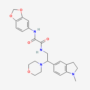 molecular formula C24H28N4O5 B2585646 N1-(benzo[d][1,3]dioxol-5-yl)-N2-(2-(1-methylindolin-5-yl)-2-morpholinoethyl)oxalamide CAS No. 922556-85-2