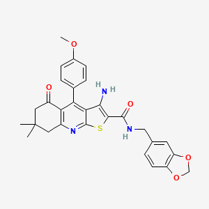 molecular formula C29H27N3O5S B2585647 3-amino-N-(1,3-benzodioxol-5-ylmethyl)-4-(4-methoxyphenyl)-7,7-dimethyl-5-oxo-6,8-dihydrothieno[2,3-b]quinoline-2-carboxamide CAS No. 670271-30-4