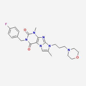 molecular formula C23H27FN6O3 B2585649 3-(4-fluorobenzyl)-1,7-dimethyl-8-(3-morpholinopropyl)-1H-imidazo[2,1-f]purine-2,4(3H,8H)-dione CAS No. 927542-93-6