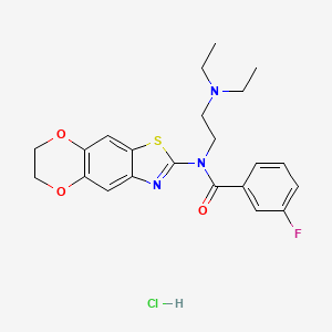molecular formula C22H25ClFN3O3S B2585663 N-(2-(diethylamino)ethyl)-N-(6,7-dihydro-[1,4]dioxino[2',3':4,5]benzo[1,2-d]thiazol-2-yl)-3-fluorobenzamide hydrochloride CAS No. 1216428-97-5