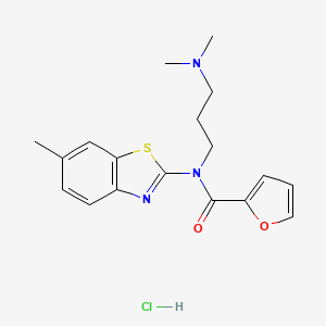 molecular formula C18H22ClN3O2S B2585684 N-(3-(dimethylamino)propyl)-N-(6-methylbenzo[d]thiazol-2-yl)furan-2-carboxamide hydrochloride CAS No. 1052535-00-8