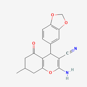 2-amino-4-(1,3-benzodioxol-5-yl)-7-methyl-5-oxo-5,6,7,8-tetrahydro-4H-chromene-3-carbonitrile