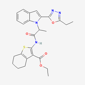 ethyl 2-(2-(2-(5-ethyl-1,3,4-oxadiazol-2-yl)-1H-indol-1-yl)propanamido)-4,5,6,7-tetrahydrobenzo[b]thiophene-3-carboxylate