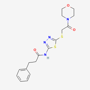 molecular formula C17H20N4O3S2 B2585718 N-[5-(2-morpholin-4-yl-2-oxoethyl)sulfanyl-1,3,4-thiadiazol-2-yl]-3-phenylpropanamide CAS No. 476466-20-3