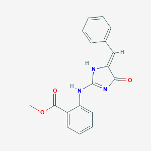 molecular formula C18H15N3O3 B258572 methyl 2-[[(5Z)-5-benzylidene-4-oxo-1H-imidazol-2-yl]amino]benzoate 