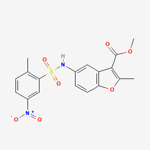 molecular formula C18H16N2O7S B2585727 methyl 2-methyl-5-(2-methyl-5-nitrobenzenesulfonamido)-1-benzofuran-3-carboxylate CAS No. 518330-69-3