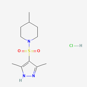 molecular formula C11H20ClN3O2S B2585731 1-[(3,5-dimethyl-1H-pyrazol-4-yl)sulfonyl]-4-methylpiperidine hydrochloride CAS No. 1046467-63-3