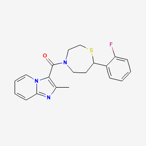 molecular formula C20H20FN3OS B2585736 (7-(2-Fluorophenyl)-1,4-thiazepan-4-yl)(2-methylimidazo[1,2-a]pyridin-3-yl)methanone CAS No. 1706276-00-7