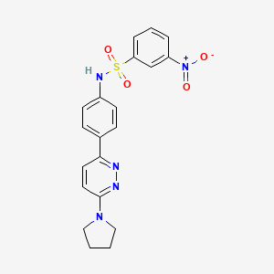 molecular formula C20H19N5O4S B2585737 3-nitro-N-(4-(6-(pyrrolidin-1-yl)pyridazin-3-yl)phenyl)benzenesulfonamide CAS No. 941890-27-3