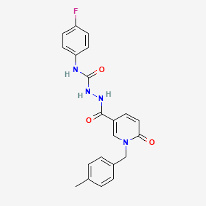 molecular formula C21H19FN4O3 B2585738 N-(4-fluorophenyl)-2-(1-(4-methylbenzyl)-6-oxo-1,6-dihydropyridine-3-carbonyl)hydrazinecarboxamide CAS No. 1105226-72-9