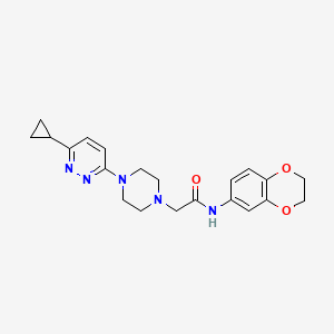 molecular formula C21H25N5O3 B2585741 2-(4-(6-cyclopropylpyridazin-3-yl)piperazin-1-yl)-N-(2,3-dihydrobenzo[b][1,4]dioxin-6-yl)acetamide CAS No. 2034427-89-7