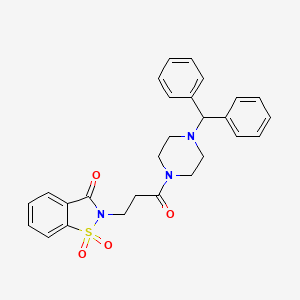 molecular formula C27H27N3O4S B2585800 2-(3-(4-苯并氢化苯并哌嗪-1-基)-3-氧代丙基)苯并[d]异噻唑-3(2H)-酮 1,1-二氧化物 CAS No. 942010-28-8