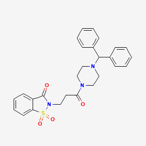 molecular formula C27H27N3O4S B2585800 1,1-Dióxido de 2-(3-(4-benzhidrilpiperazin-1-il)-3-oxopropil)benzo[d]isotiazol-3(2H)-ona CAS No. 942010-28-8