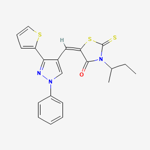 molecular formula C21H19N3OS3 B2585801 (5E)-3-(butan-2-yl)-5-{[1-phenyl-3-(thiophen-2-yl)-1H-pyrazol-4-yl]methylidene}-2-thioxo-1,3-thiazolidin-4-one CAS No. 955896-71-6